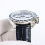 Omega Speedmaster Moonwatch Lederarmband mit blauem Zifferblatt